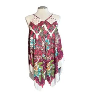 UNIQUE SPECTRUM Bohemian Paisley Floral Print Asymmetrical Hem Halter Tank Top